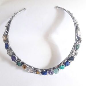 Alpaca Silver Necklace with Semi Precious Stones